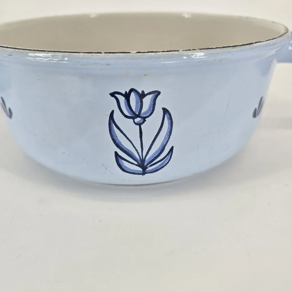 Vintage DRU Holland Blue Enamel Saucepan Set With Lids Tulip MCM Cookware 6